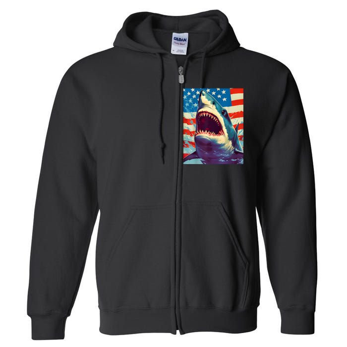 Sharks The Pop Art Patriotic Predator Full Zip Hoodie