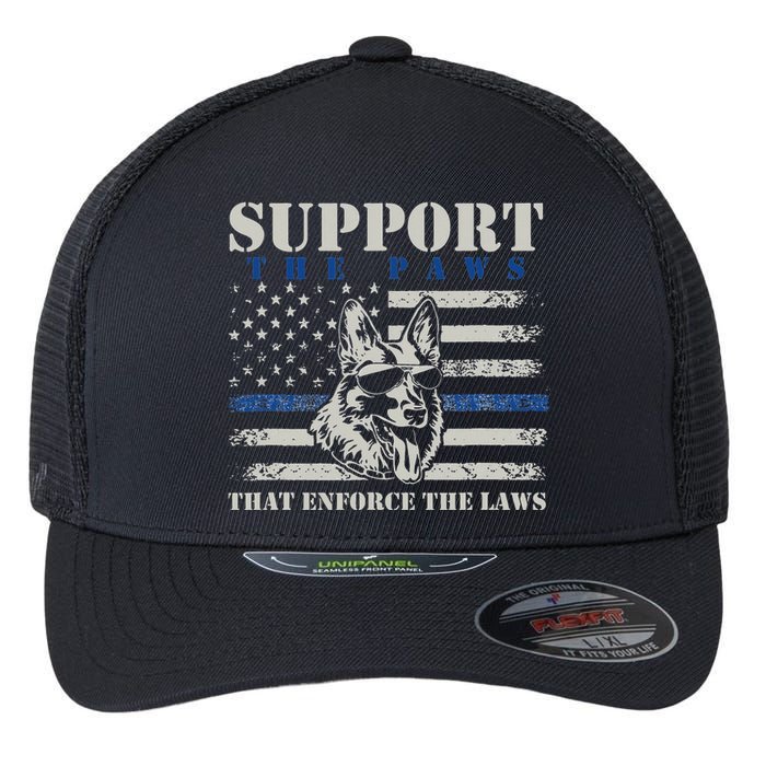 Support The Paws That Enforce The Laws German Shepherd Flexfit Unipanel Trucker Cap