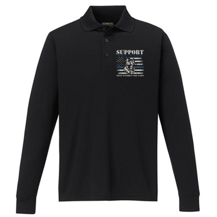 Support The Paws That Enforce The Laws German Shepherd Performance Long Sleeve Polo