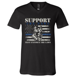 Support The Paws That Enforce The Laws German Shepherd V-Neck T-Shirt