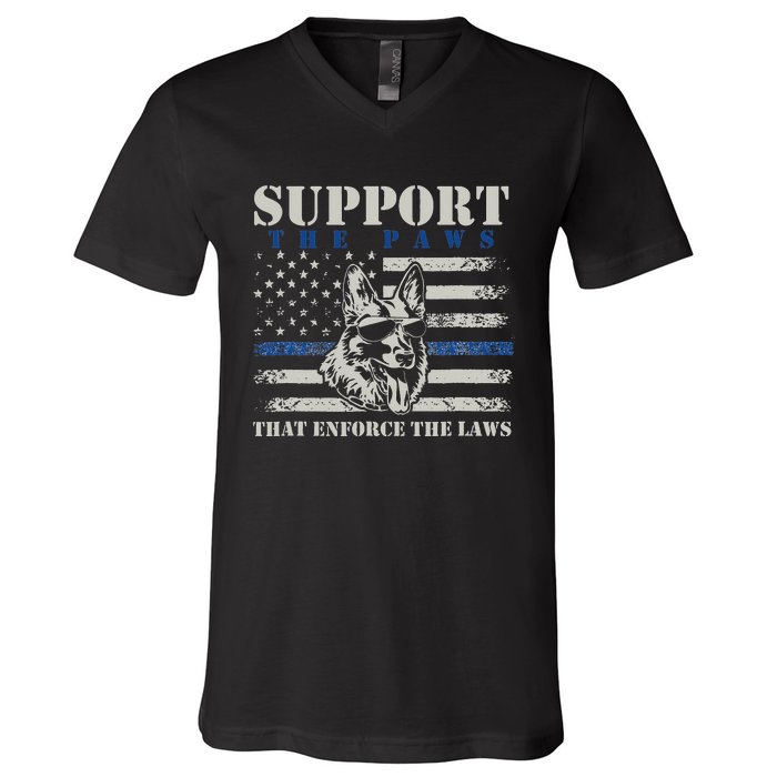 Support The Paws That Enforce The Laws German Shepherd V-Neck T-Shirt