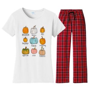 Speech Therapy Pumpkin Sped Teachers SLP Neurodiversity Fall Women's Flannel Pajama Set