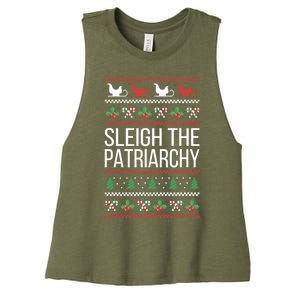 Sleigh The Patriarchy Feminist Christmas Lover Cute Gift Women's Racerback Cropped Tank