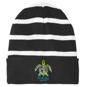 Sea Turtle Planet Funny Love World Environment Earth Day Striped Beanie with Solid Band