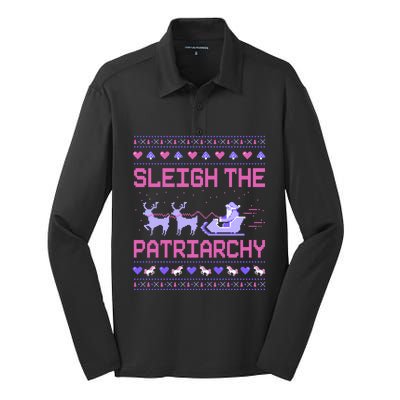 Sleigh The Patriarchy Feminist Feminism Meme Ugly Christmas Gift Silk Touch Performance Long Sleeve Polo