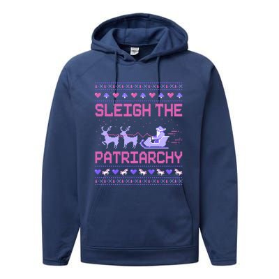 Sleigh The Patriarchy Feminist Feminism Meme Ugly Christmas Gift Performance Fleece Hoodie