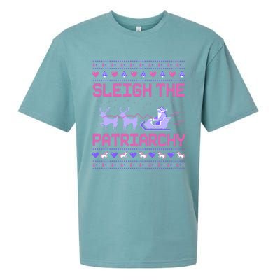 Sleigh The Patriarchy Feminist Feminism Meme Ugly Christmas Gift Sueded Cloud Jersey T-Shirt