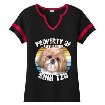 Shih Tzu Property Of Retro Ladies Halftime Notch Neck Tee