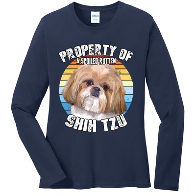 Shih Tzu Property Of Retro Ladies Long Sleeve Shirt