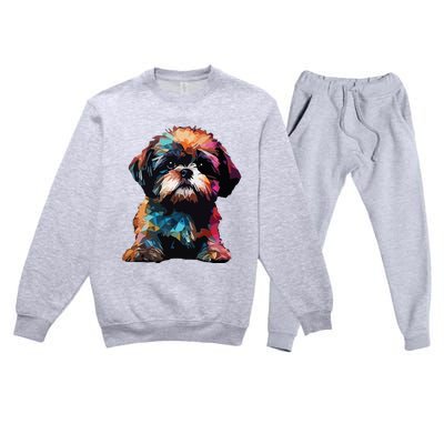 Shih Tzu Puppy Dog Pop Art Premium Premium Crewneck Sweatsuit Set