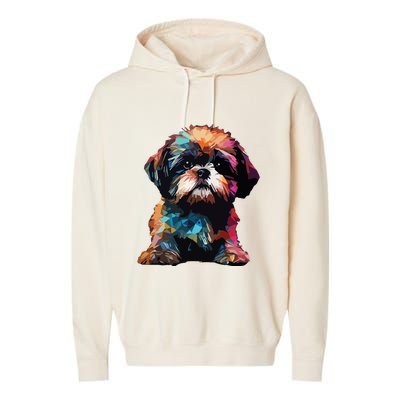 Shih Tzu Puppy Dog Pop Art Premium Garment-Dyed Fleece Hoodie