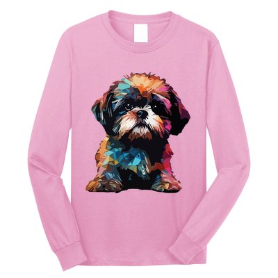 Shih Tzu Puppy Dog Pop Art Premium Long Sleeve Shirt