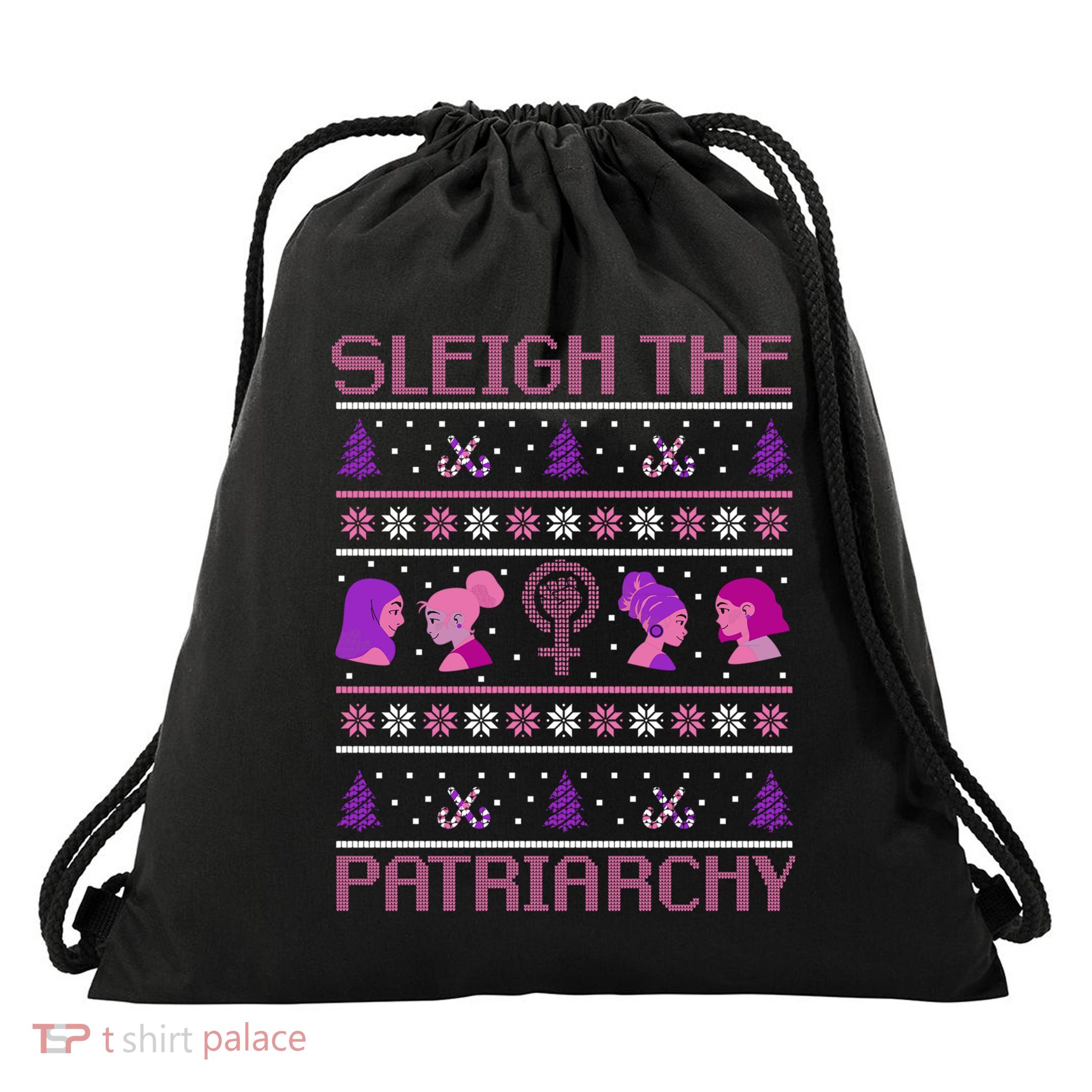 Sleigh The Patriarchy Feminist Christmas Feminism Meaningful Gift Drawstring Bag