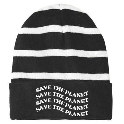 Save The Planet, Trendy Earth Day Striped Beanie with Solid Band