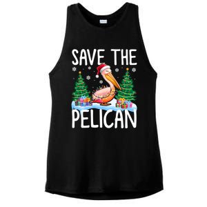 Save The Pelican Funny Christmas Lights Santa Hat Snowflakes Funny Gift Ladies PosiCharge Tri-Blend Wicking Tank