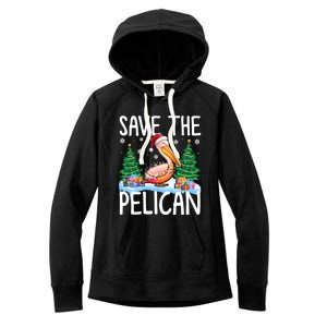 Save The Pelican Funny Christmas Lights Santa Hat Snowflakes Funny Gift Women's Fleece Hoodie