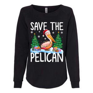 Save The Pelican Funny Christmas Lights Santa Hat Snowflakes Funny Gift Womens California Wash Sweatshirt