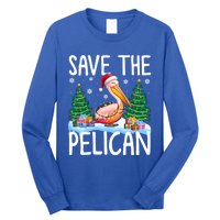 Save The Pelican Funny Christmas Lights Santa Hat Snowflakes Funny Gift Long Sleeve Shirt