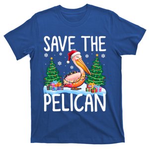 Save The Pelican Funny Christmas Lights Santa Hat Snowflakes Funny Gift T-Shirt