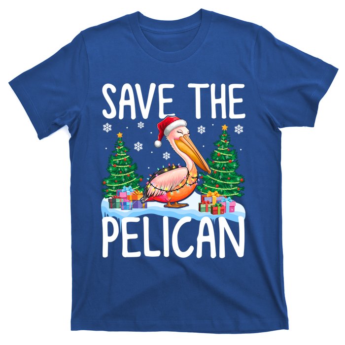 Save The Pelican Funny Christmas Lights Santa Hat Snowflakes Funny Gift T-Shirt