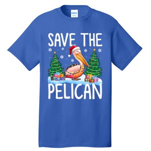 Save The Pelican Funny Christmas Lights Santa Hat Snowflakes Funny Gift Tall T-Shirt