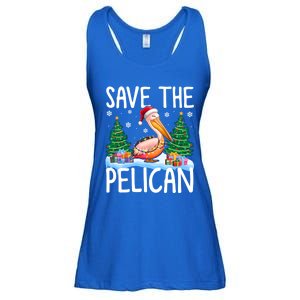 Save The Pelican Funny Christmas Lights Santa Hat Snowflakes Funny Gift Ladies Essential Flowy Tank