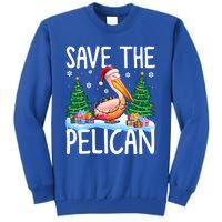 Save The Pelican Funny Christmas Lights Santa Hat Snowflakes Funny Gift Tall Sweatshirt