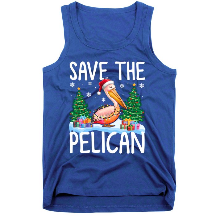 Save The Pelican Funny Christmas Lights Santa Hat Snowflakes Funny Gift Tank Top