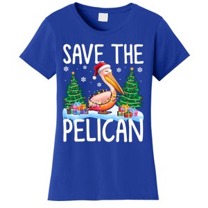 Save The Pelican Funny Christmas Lights Santa Hat Snowflakes Funny Gift Women's T-Shirt