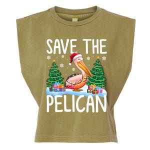 Save The Pelican Funny Christmas Lights Santa Hat Snowflakes Funny Gift Garment-Dyed Women's Muscle Tee