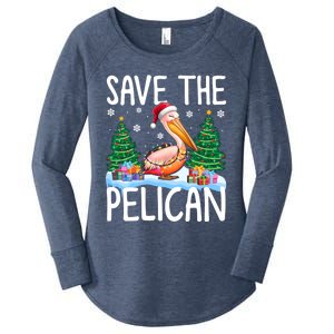 Save The Pelican Funny Christmas Lights Santa Hat Snowflakes Funny Gift Women's Perfect Tri Tunic Long Sleeve Shirt