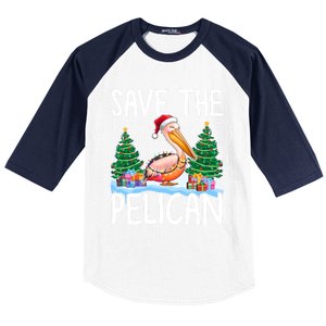 Save The Pelican Funny Christmas Lights Santa Hat Snowflakes Funny Gift Baseball Sleeve Shirt