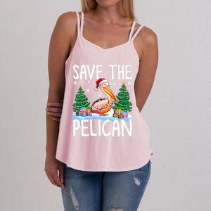 Save The Pelican Funny Christmas Lights Santa Hat Snowflakes Funny Gift Women's Strappy Tank