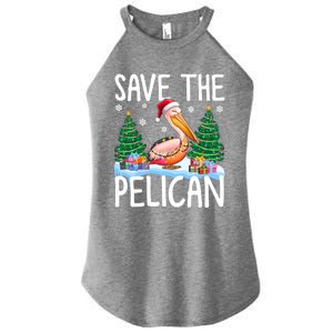 Save The Pelican Funny Christmas Lights Santa Hat Snowflakes Funny Gift Women's Perfect Tri Rocker Tank