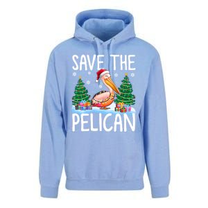 Save The Pelican Funny Christmas Lights Santa Hat Snowflakes Funny Gift Unisex Surf Hoodie