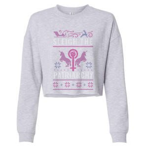 Sleigh The Patriarchy Ugly Christmas Sweater Gift Cropped Pullover Crew