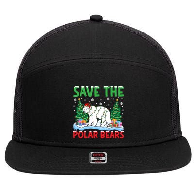 Save The Polar Bears Christmas Tree Santa Hat Snowflakes Gift 7 Panel Mesh Trucker Snapback Hat