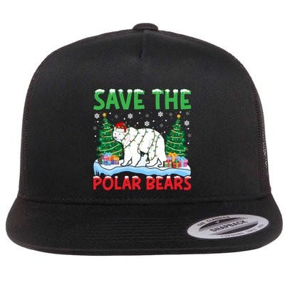Save The Polar Bears Christmas Tree Santa Hat Snowflakes Gift Flatbill Hat