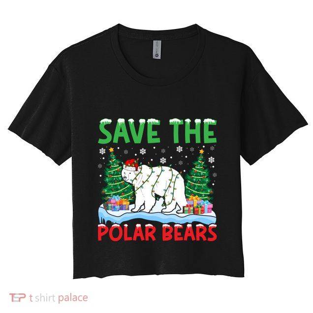 Save The Polar Bears Christmas Tree Santa Hat Snowflakes Gift Crop Top