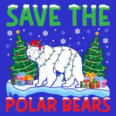 Save The Polar Bears Christmas Tree Santa Hat Snowflakes Gift T-Shirt