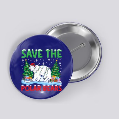 Save The Polar Bears Christmas Tree Santa Hat Snowflakes Gift Button