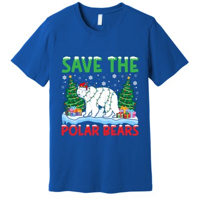 Save The Polar Bears Christmas Tree Santa Hat Snowflakes Gift Premium T-Shirt