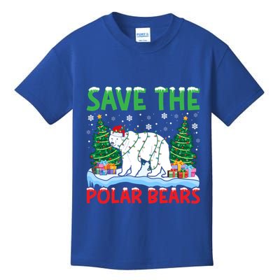 Save The Polar Bears Christmas Tree Santa Hat Snowflakes Gift Kids T-Shirt