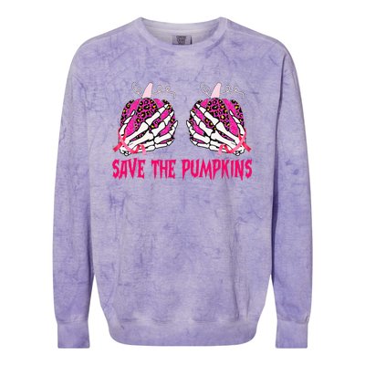 Save The Pumpkins Leopard Skeleton Breast Cancer Awareness Colorblast Crewneck Sweatshirt