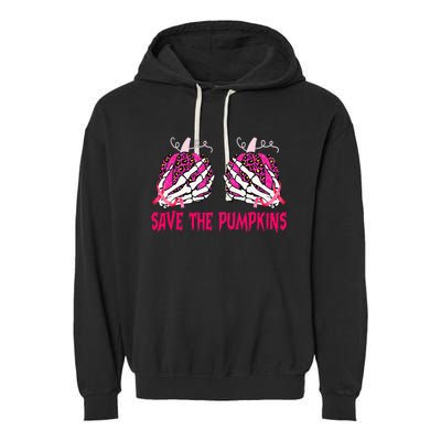 Save The Pumpkins Leopard Skeleton Breast Cancer Awareness Garment-Dyed Fleece Hoodie