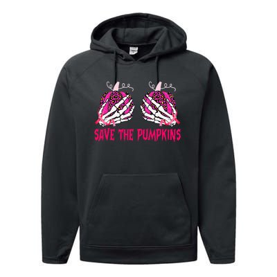 Save The Pumpkins Leopard Skeleton Breast Cancer Awareness Performance Fleece Hoodie