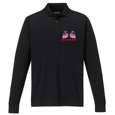 Save The Pumpkins Leopard Skeleton Breast Cancer Awareness Performance Long Sleeve Polo