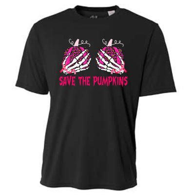 Save The Pumpkins Leopard Skeleton Breast Cancer Awareness Cooling Performance Crew T-Shirt