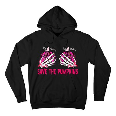 Save The Pumpkins Leopard Skeleton Breast Cancer Awareness Hoodie