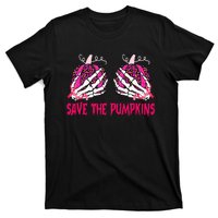 Save The Pumpkins Leopard Skeleton Breast Cancer Awareness T-Shirt